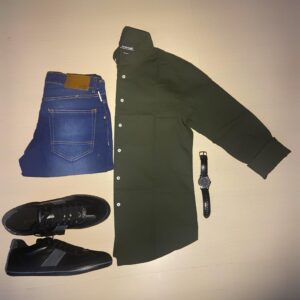 Mens Casual Outfit Set with Green Shirt